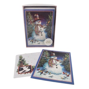Lot de 19 cartes de Noël Mary Engelbreit en boîte, bonhomme de neige et oiseaux d'hiver vintage