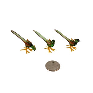Hand Blown Glass Pheasant Miniature Figurines 2 1/2" Long Lot of 3