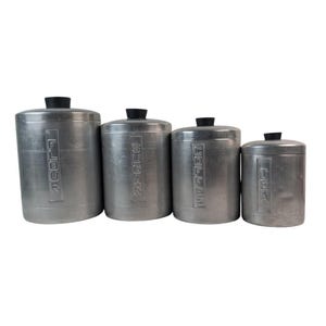 Vintage Metasco Canister Set 4 Pc Aluminum Flour Sugar Coffee Tea Bakelite Knobs Made in Italy