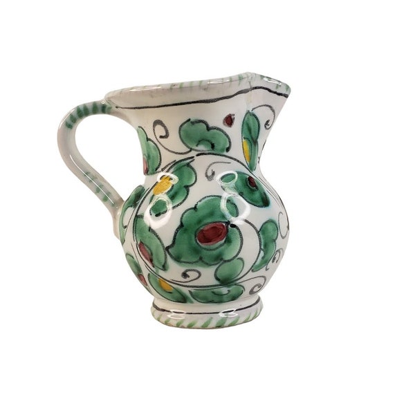 Italian Art Pottery Creamer Milk Pitcher Hand Painted Rooster Marked 1067 Italy