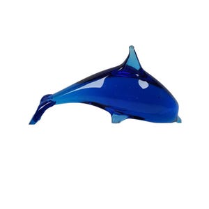 Fermacarte in vetro artistico a forma di delfino, soffiato a mano, blu cobalto, 8" di lunghezza, non marcato