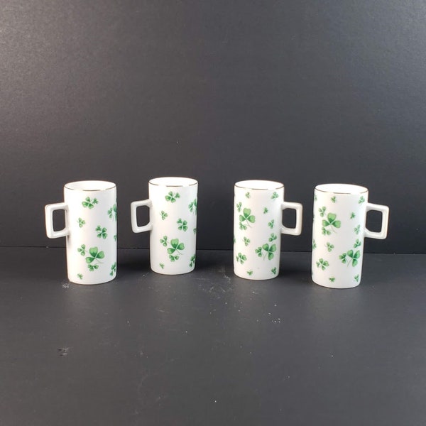 Shamrock Demitasse Cup Set Porcelain Exclusively for Neiman Marcus Gold Trim Irish St Patrick's Day