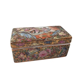 Caja de porcelana china antigua con tapa, Qianlong Familia Rosa, dinastía Qing, siglo XVIII