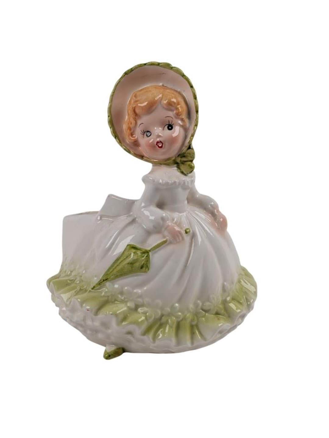 Vintage Relpo Planter 6172 Girl With Bonnet and Parasol Made in