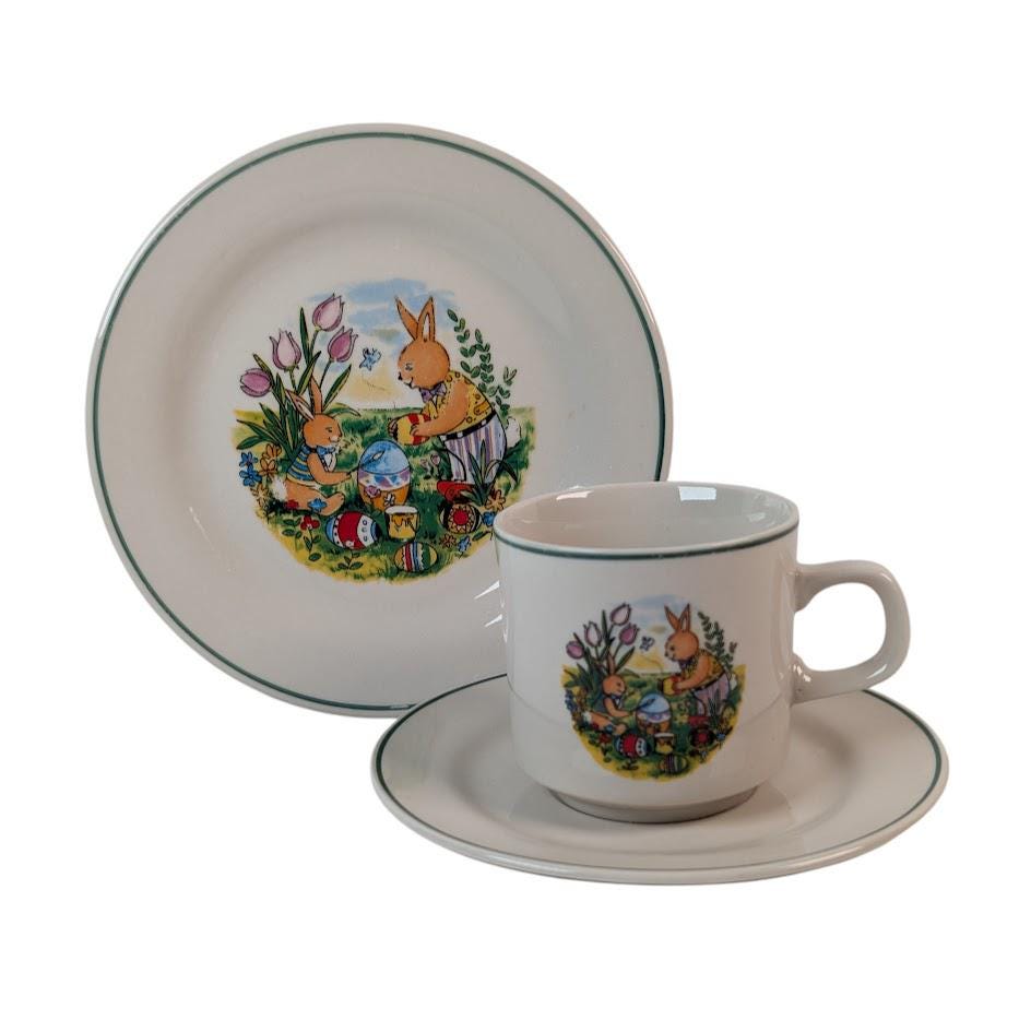 Vintage Easter Bunny Brunch Set Hillary Bros Dessert Plate Cup