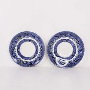 2 Vintage Churchill England Georgian Shape Blue Willow Saucers Porcelain Transferware