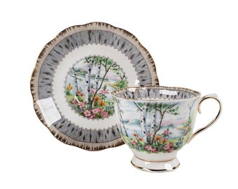 Royal Albert Silver Birch Tea Cup and Saucer Porcelain Made in England Vintage