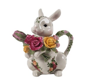 Royal Albert Old Country Roses Teapot Porcelain Bunny with Flowers Vintage 1962