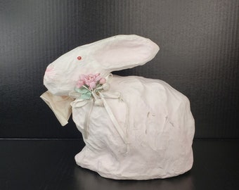 Vintage Paper Mache Easter Bunny Spring Rabbit Decoration Made in Phillipines 8"