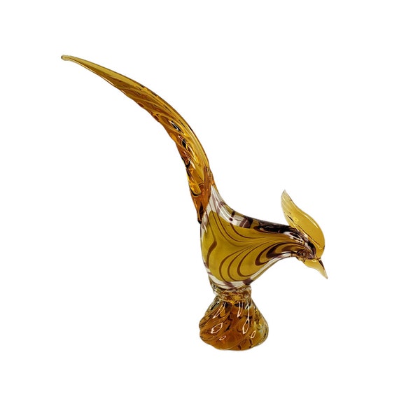 Vintage Murano Cased Art Glass Pheasant Bird Hand Blown Orange Etsy
