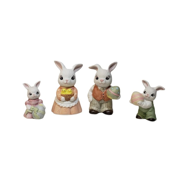 Vintage Homco Easter Bunny Rabbit Figurines 1484 Lot of 4 Mom Dad Children