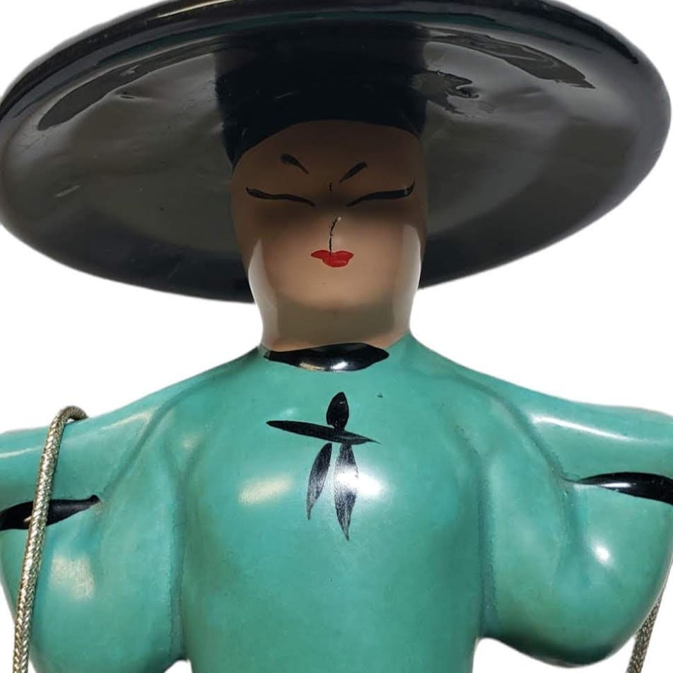 Vintage Asian Man and Woman Carrying Water Buckets Ceramic