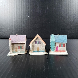 Vintage Putz House Lot of 3 Small Christmas Village Houses Made in Japan c1950s