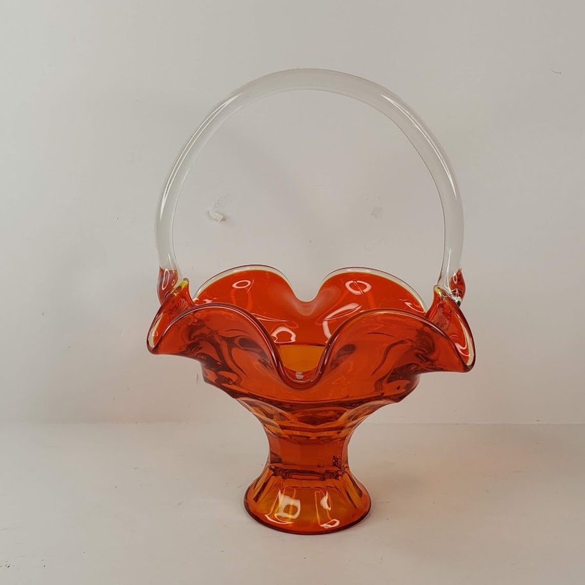 Vintage Art Glass Basket Amberina Orange c1960s Mid Etsy