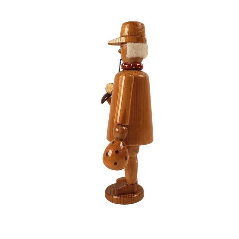 Vintage Incense Smoker Mushroom Hunter Man Solid Wood Hand Carved Schober Austria 7.5 image 4