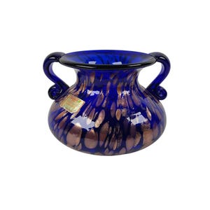 Joska Design Silberberg Cristal Glass Vase Cobalt Blue Gold Aventurine Made in Germany
