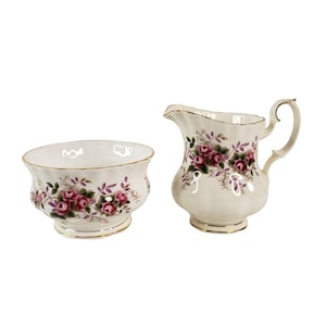 Vintage Royal Cotswolds Porcelain Chintz Creamer Sugar and Lid Floral Tulip Pattern In The English Tradition