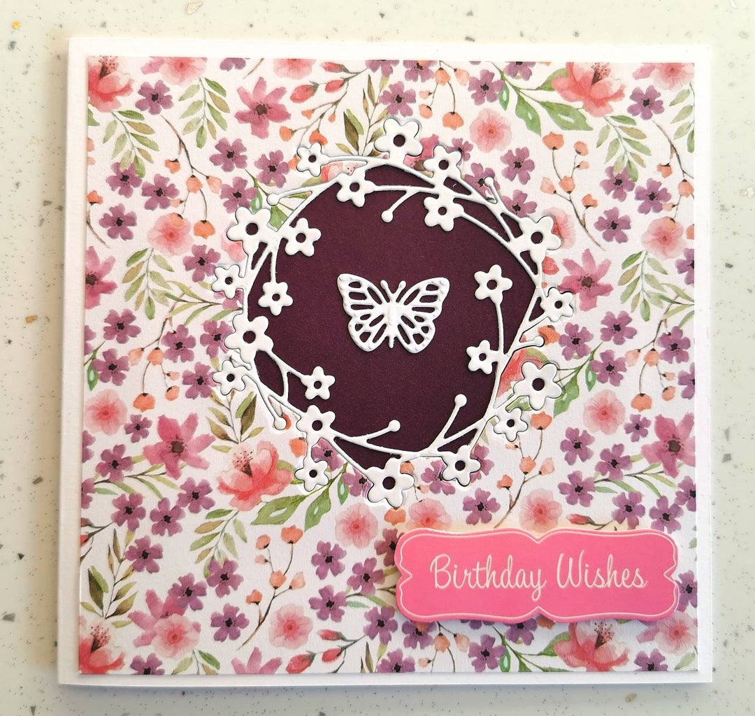 Purple Greetings Card, Happy Birthday Card, Butterfly Card, Flower Card ...
