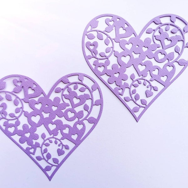 Pack of 2 Hearts, Lace Heart, Die Cut Heart, Purple Hearts, Lilac, Family, Card Topper, DIY, Craft, Papercrafts, Embellishments, Card Making