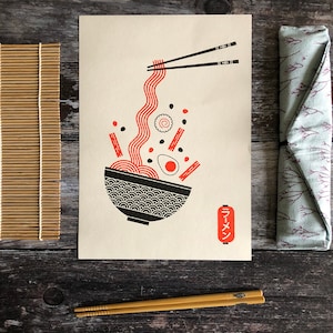 Ramen Bowl Risograph Graphic Pattern A4 Print