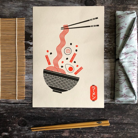 Ramen Bowl Risograph Graphic Pattern A4 Print