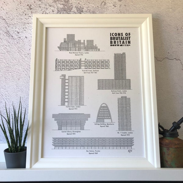 Icons of Brutalist Britain Risograph Graphic Architecture Print