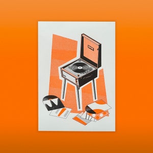 Vinyl Records Player Risograph Print