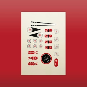 Sushi Risograph Grafisch Patroon Print