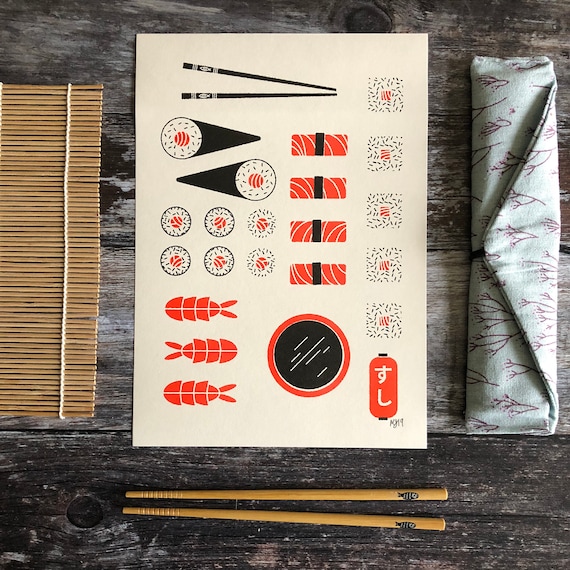 Sushi Risograph Graphic Pattern A4 Print