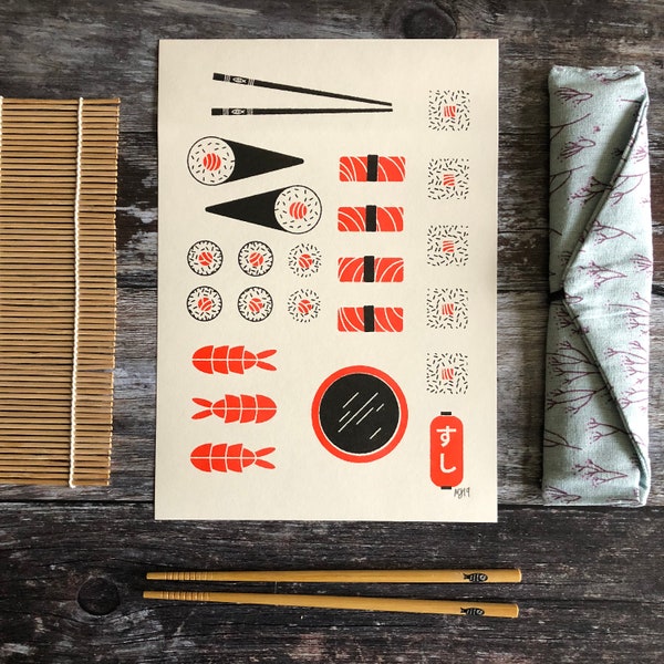 Sushi Risograph Graphic Pattern A4 Print