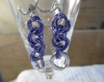 Triple Chain Weave Chainmaille Earrings - Purple  Mauve and Silver