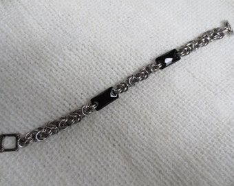 Stainless Steel and Black Crystal Byzantine Bracelet