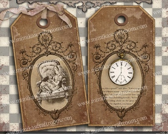 ALICE in Wonderland digital tags Collage Sheet, digital gift tags, alice digital label tags, wonderland INSTANT DOWNLOAD
