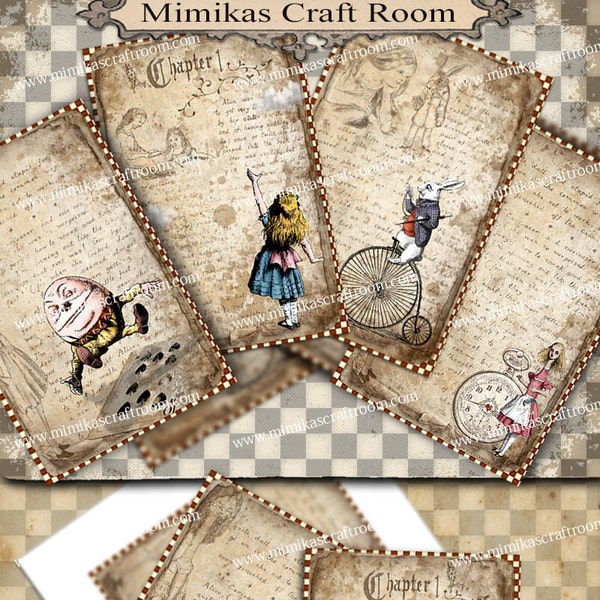Alice Digital Paper Alice in Wonderland printable cards 4x6 inches Instant download alice party images background paper decorations