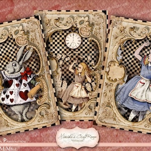 Cartão Alice no País das Maravilhas. Papel digital 4x6 polegadas download instantâneo imagens imprimíveis folha de colagem digital fundo cartões de papel de scrapbook