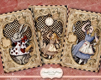 Alice in Wonderland Card. Digital Paper 4x6 inches  instant download printable images digital collage sheet background scrapbook paper cards