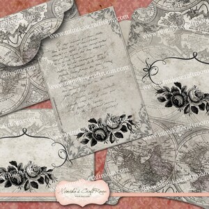 Antique Envelopes, Digital Collage Sheet, Instant Download, Vintage Printable Image, Old Maps, Scrapbook Paper Goods, Decoupage, ROSES