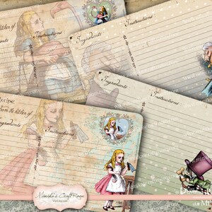 Alice au pays des merveilles de Collage numérique feuille Alice fiches recettes - lot de 6 Téléchargement instantané papier imprimable Alice cartes
