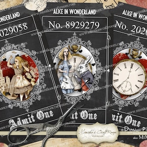 Alice nel foglio di Wonderland Vintage biglietti Collage digitale stampabile Immagini sfondo Ephemera Clip Art decorazioni