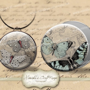 BUTTERFLY MIRRORS - Digital Collage Sheet 2.5 inch Printable circles for Pocket Mirrors, Scrapbooking, Paper Weights, Pendants, Magnets
