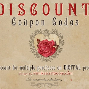 Do NOT Purchase This Listing, on Sale Items, DISCOUNT Coupon Codes for Multiple Digital Purchases, Listing for Information purpose only