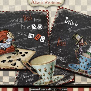 Alice nel paese delle meraviglie foglio Collage digitale, immagini di magneti, Alice Printable download grafica Greeting Cards Gift Tags sottobicchieri 4x4