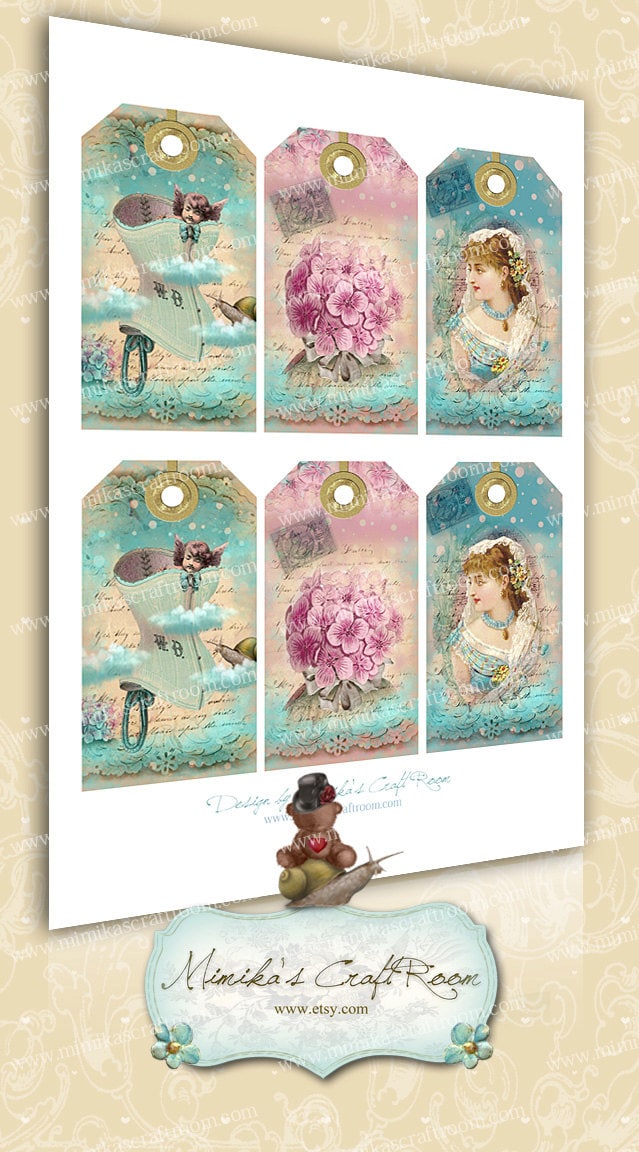 Printable Shabby Chic Gift Tags on Digital Collage Sheet, Printable ...
