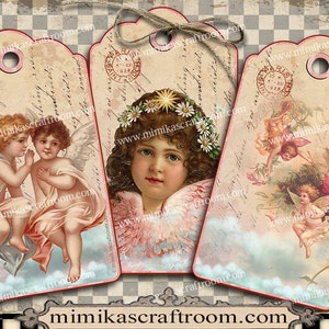 Instant ANGELS digital tags, fairies gift tags, printable digital collage sheet, labels, fairy angel hang tags scrapbook paper