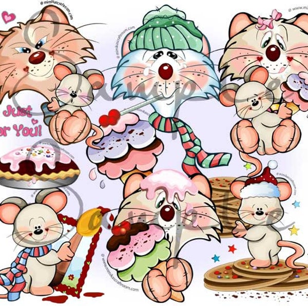 Cute Digital Clip Art clipart digital scrapbook instant download CATS MIAOW and MOUSES