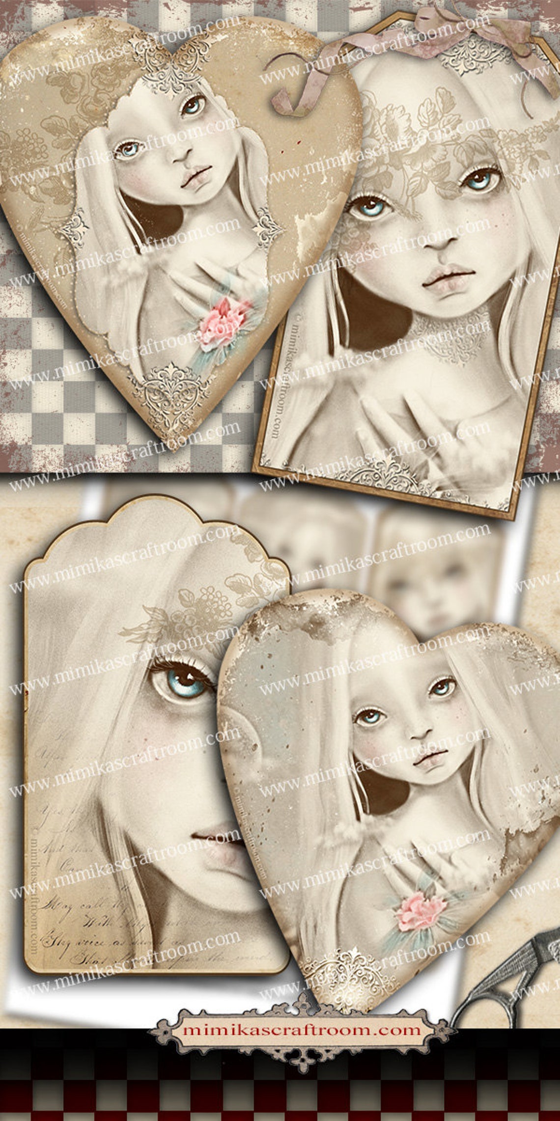 Instant DOLL Digital Cards Gift Tags, Printable Hang Tags, Aceo Cards, Digital Printable Paper ...