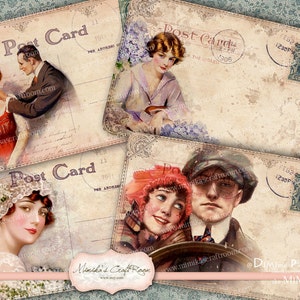 Romantico Vintage carta Bacground foglio Collage digitale 4 x 6 pollici cartoline stampabili Instant Download NOSTALGIA