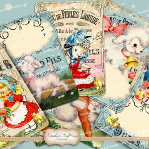 Easter Instant Download Printable Digital Collage Sheet of Retro Vintage Kids,  ATC Tags, Paper Goods, Scrapbooking, Backgrounds, decoration