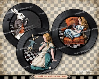 Alice in Wonderland cupcake toppers party decorations instant download printable digital collage sheet