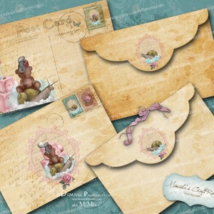 ROMANTIC BEAR- Digital scrapbook Collage sheet Printable download Envelope Printable Images Vintage Ephemera Instant Download